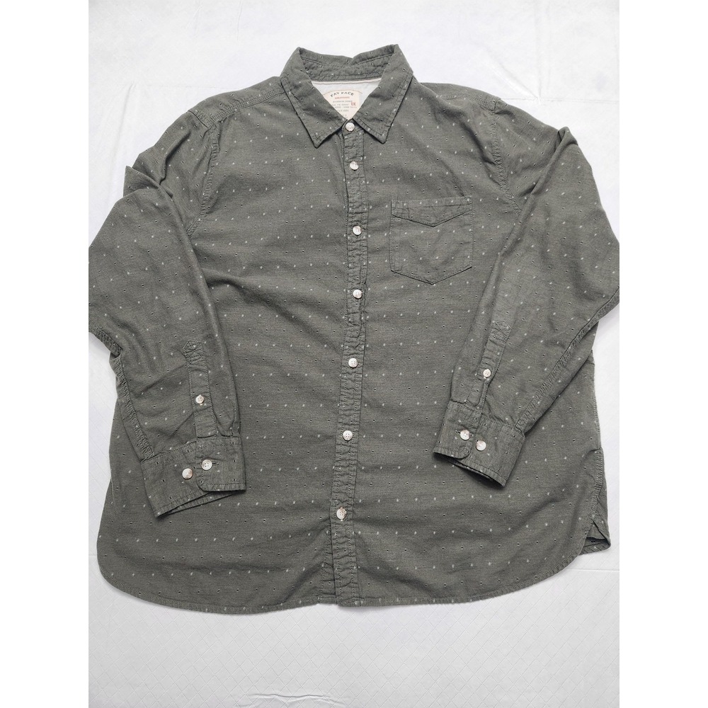 Fat Face Shirt Mens 2XL Green Khaki Polka Dot Cotton Button Up Long Sleeve